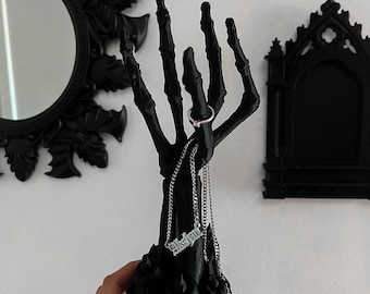 Gothic Skeleton Hand Ring Holder | Spooky Jewelry Stand with Candle Base | Dark Altar or Vanity Decor for Gothic Home Accessories