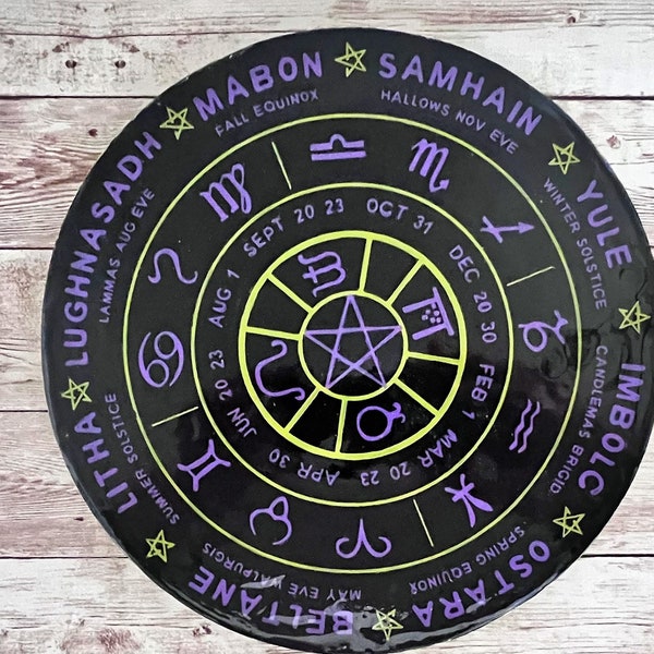 Pagan Wheel of The Year, Pendulum Board, Divination Board, Pagan Sabots, Wiccan Calendar, Astrology Calendar, Pendulum Dowsing Board