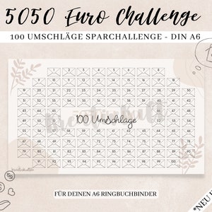 100 Umschläge Sparchallenge, Envelope Challenge, Sparspiel, Geld sparen, Budget Planner, DIN A6, Umschlagmethode