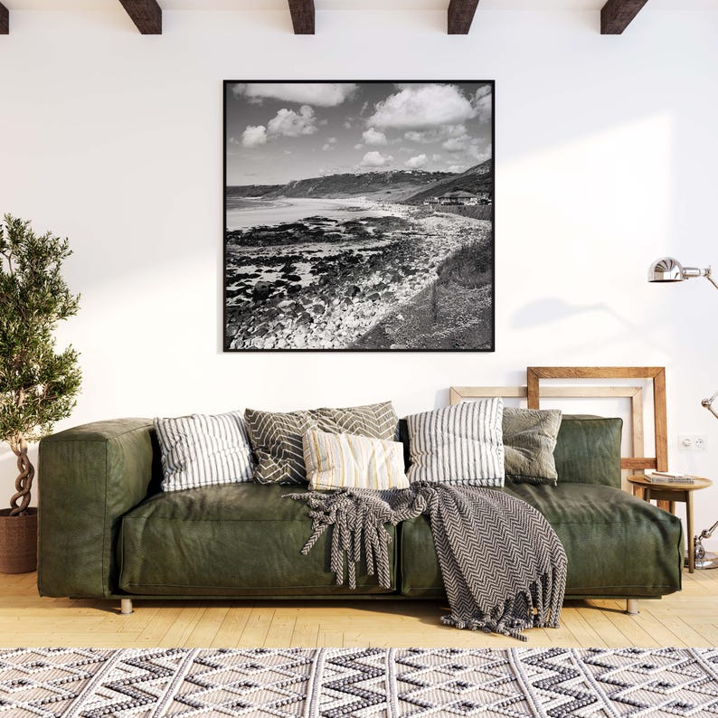Image showcasing Coastal Black and White Photo, Minimalist Seascape Art (digital ...