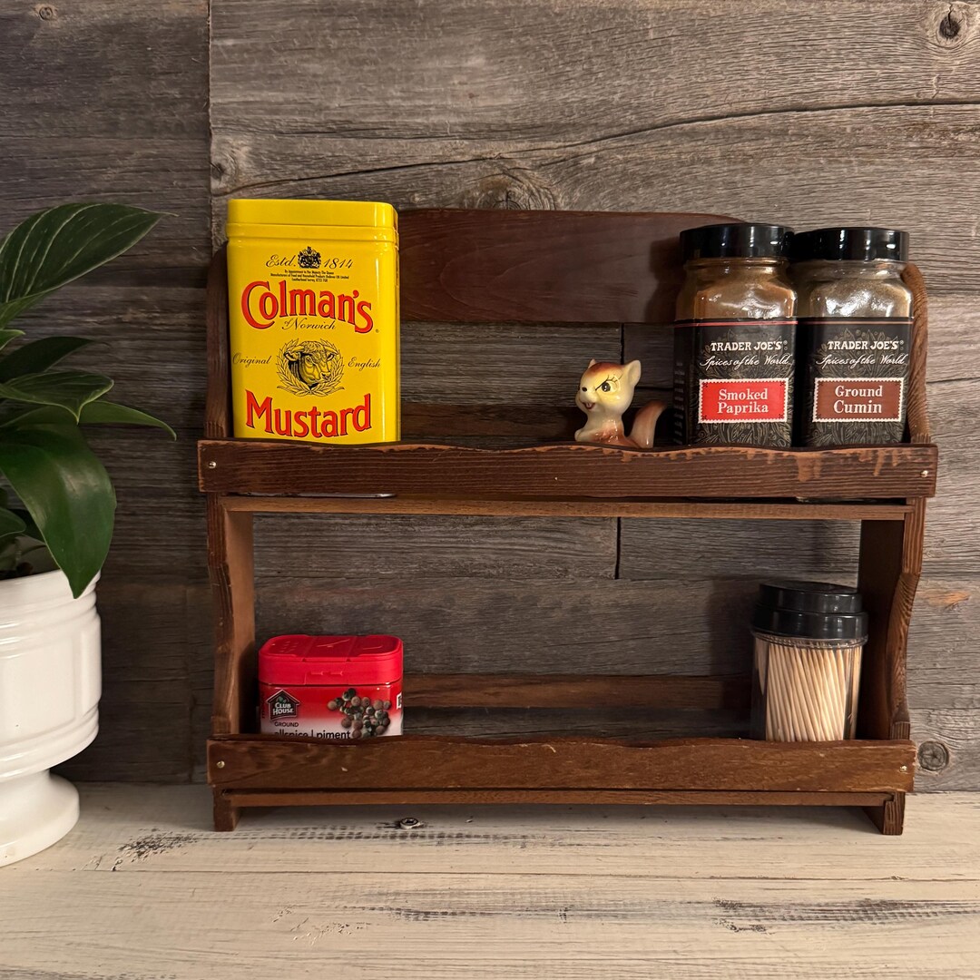 Vintage Wood Spice Rack: Wall Mounted Country Kitchen Shelf - Etsy