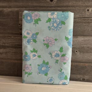 Vintage Floral Twin Flat Sheet: Retro Blue Flower Power Fabric