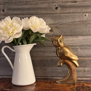 Vintage Brass Owl Statue ~ Retro Brass Owl Figurine ~ Freestanding Owl Home Decor ~ MCM Brass Decor ~ Unique Owl with Flower Power Eyes