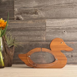 Vintage Hand Carved Wooden Duck Piggy Bank: Cottagecore Cabin Decor