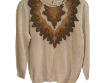 Vintage gebreide Franco Valeri-trui: metallic geometrische glamour (XL)