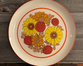 Vintage Floral Plastic Serving Platter ~ Retro Flower Power Party Decor Plate