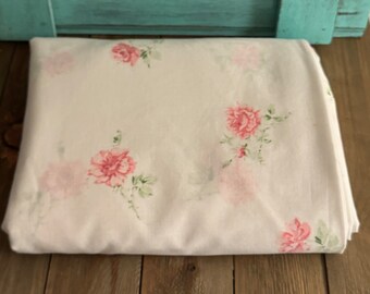 Sábana plana vintage Texmade con estampado floral rosa: ropa de cama doble, tela de costura