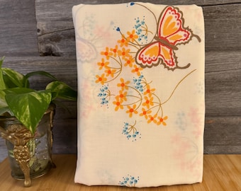Vintage Butterfly Floral Twin Flat Sheet: Retro Sewing Fabric