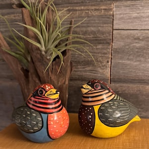 Vintage Tonala Pottery Birds: Hand-Painted Mexican Folk Art Decor