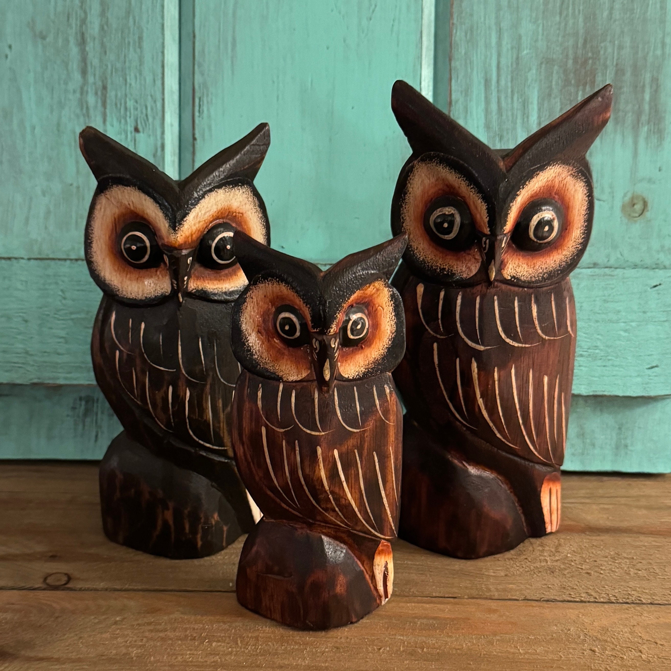Figurine Chouette Peinte à La Main – Vintage, Métal Et Verre, Socle En Bois, Artisanat Français, Décoration Animaux Sauvages