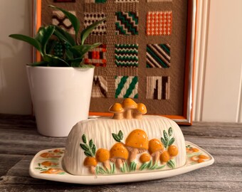 Burriera vintage in ceramica a forma di fungo "Merry Mushroom" di Sears ~ Cucina retrò anni '70