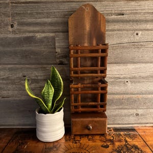 Vintage Wood Letter Organizer with Drawer ~ Solid Wood Letter Holder ~ Retro Wall Mounted Mail Holder ~ Country Kitchen ~ Made in England