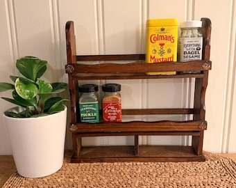 Vintage Wood Spice Rack ~ Country Kitchen Shelf with Gold Detail