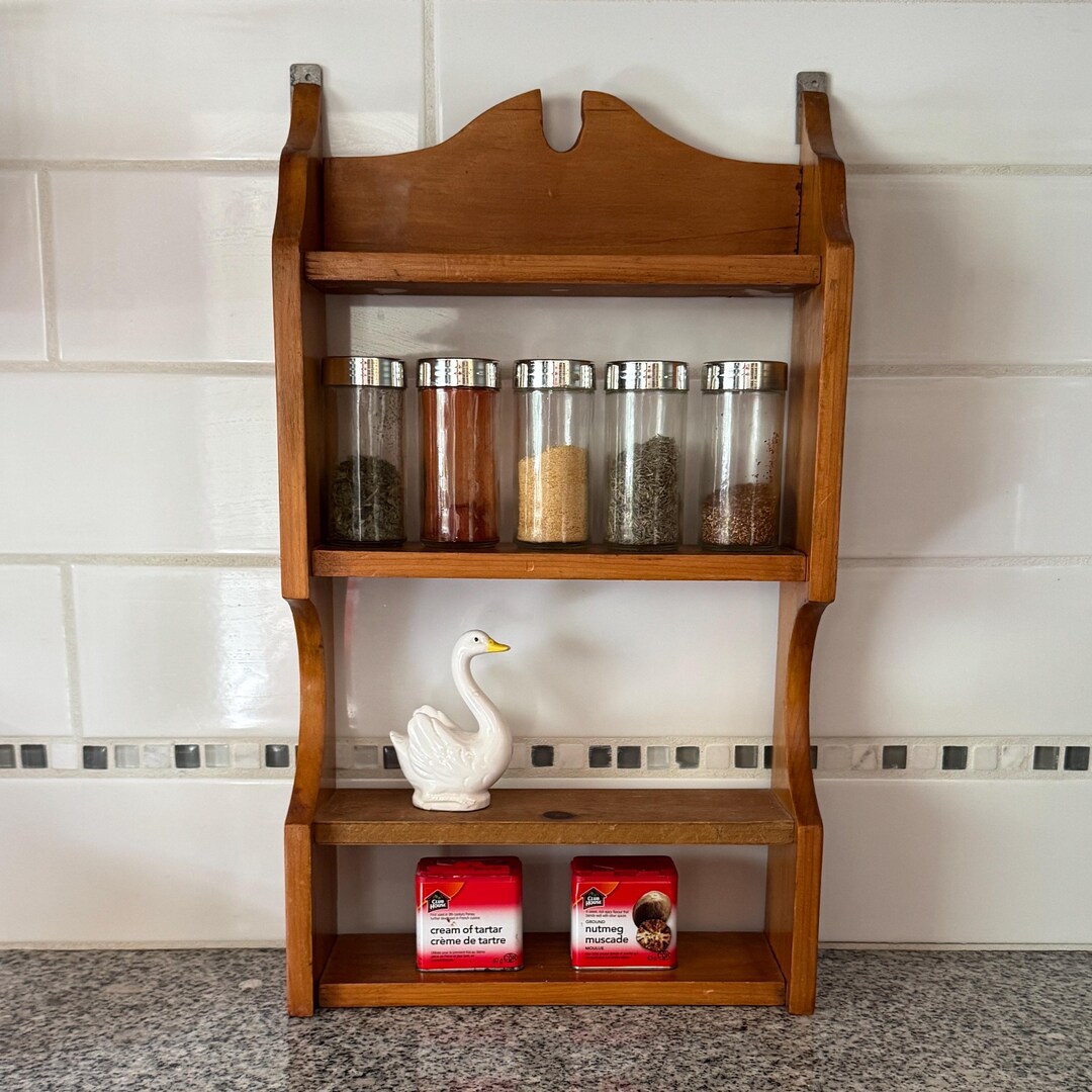 Vintage Wood Spice Rack: Wall Mounted Farmhouse Kitchen Decor - Etsy