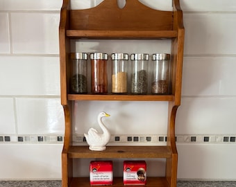 Vintage Wood Spice Rack: Wall Mounted Farmhouse Kitchen Decor