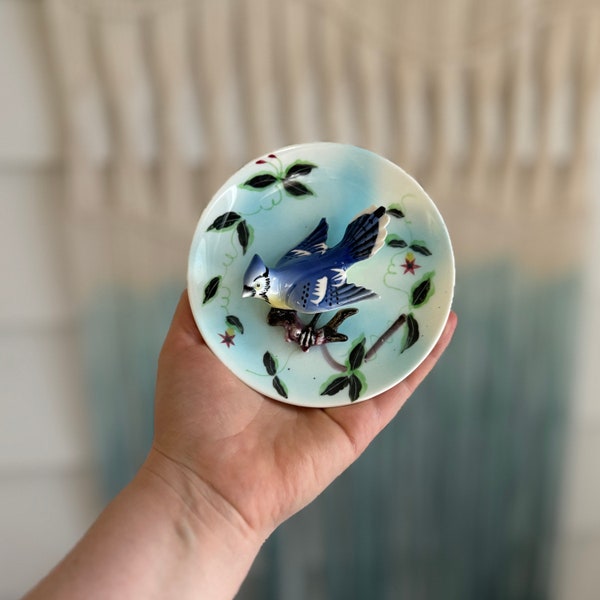 Vintage Napco Blue Jay Miniature Bird Plate ~ Blue Jay Wall Hanging ~ 3-Dimensional Decorative Plate