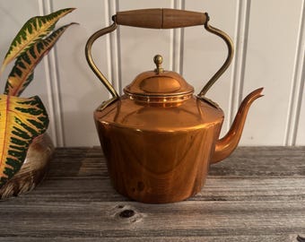 Vintage TAGUS Portugal Copper Teapot: Swan Spout, Wooden Handle - Etsy