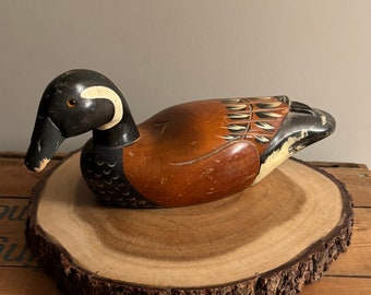 Señuelo de pato de madera tallada a mano: Cerceta de alas azules vintage coleccionable