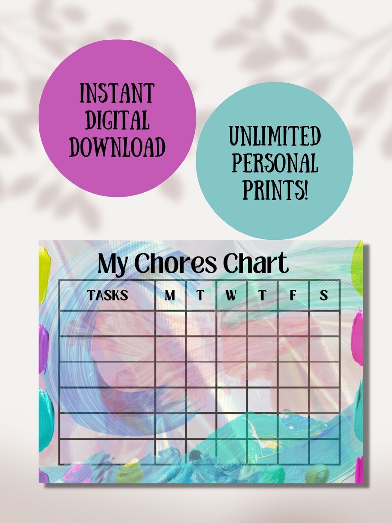 Chore Chart for Adults Teens Printable, Chore Organizer for Kids, Habit