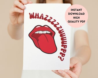 Funny Blank Greeting Card, Printable Instant Download Hello Wazzup 90s Y2K inspired aesthetic funny Joke Card