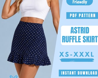 Ruffle Mini Skirt Sewing Pattern PDF | Flounce Hem Skirt Pattern | High Waist Skirt Tutorial | Easy Beginner Pattern | Women Sewing Pattern