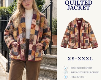Cartamodello per giacca trapuntata | Cartamodello per giacca da donna | Cartamodello per blazer trapuntato | Giacca con revers | Cartamodello PDF
