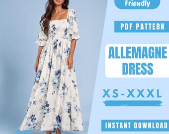 Maxi Dress Sewing Pattern PDF | Puff Sleeve Dress Pattern | Cottagecore Dress Tutorial | Easy Beginner Pattern | Women Sewing Pattern