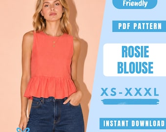 Peplum Blouse Sewing Pattern PDF | Sleeveless Ruffle Top Pattern | Feminine Summer Blouse | Beginner Pattern | Women Sewing Pattern