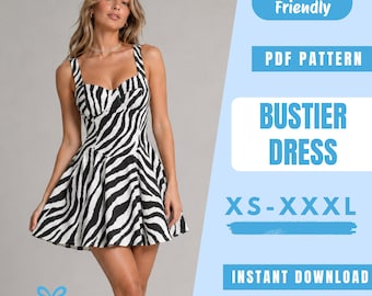 Bustier Dress Sewing Pattern PDF | Corset Mini Dress Pattern | Lace Up Sundress Tutorial | Easy Beginner Pattern | Women Sewing Pattern