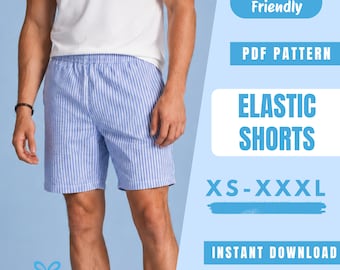 Mens Elastic Waist Shorts Sewing Pattern PDF | Casual Knit Shorts Pattern | Lounge Shorts | Easy Beginner Pattern | Instant Download