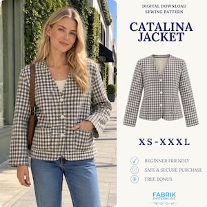 Quilted Jacket Sewing Pattern | Women Jacket Pattern | Button Up Jacket | Cropped Jacket | PDF Sewing Pattern
