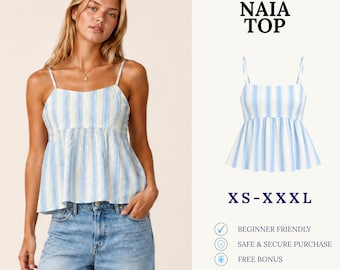 Naia Top Sewing Pattern PDF | Smocked Cami Top Pattern | Babydoll Summer Top | Easy Beginner Pattern | Women Sewing Pattern