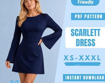 Open Back Dress Sewing Pattern PDF | Bell Sleeve Mini Dress Pattern | Backless Dress Tutorial | Easy Beginner Pattern | Women Sewing Pattern