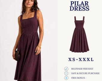 Dress Sewing Pattern PDF | Fit And Flare Dress Pattern | Square Neck Summer Dress | Easy Beginner Pattern | Women Sewing Pattern