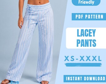 Women Pants Sewing Pattern | Wide Leg Pants Pattern | High Waist Tie Pants | Easy Beginner Pattern | Instant Download | Women Sewing Pattern
