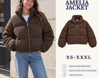 Cartamodello per giacca imbottita | Cartamodello per giacca da donna | Giacca con cerniera | Giacca con collo alto | Cartamodello in PDF
