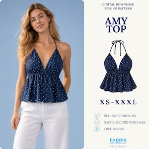 Halter Top Sewing Pattern PDF | Backless Cami Top Pattern | Summer Tank Top | Easy Beginner Pattern | Women Sewing Pattern