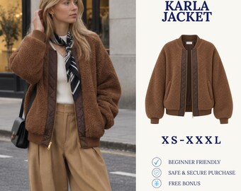 Jacket Sewing Pattern | Women Jacket Pattern | Zip Up Jacket | Cropped Bomber Jacket | PDF Sewing Pattern