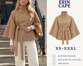 Cartamodello per mantello | Cartamodello per mantello da donna | Cartamodello per mantello con cintura | Mantello con bottoni sul davanti | Mantello da donna in PDF | Cartamodello