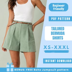 Tailored Bermuda Shorts Sewing Pattern PDF | High Waist Bermuda Shorts Pattern | Tailored Summer Shorts | Women Sewing Pattern
