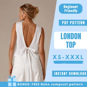 London Top Sewing Pattern PDF | Open Back Tie Top Pattern | Minimalist Summer Blouse | Easy Beginner Pattern | Women Sewing Pattern