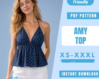 Halter Top Sewing Pattern PDF | Backless Cami Top Pattern | Summer Tank Top | Easy Beginner Pattern | Women Sewing Pattern