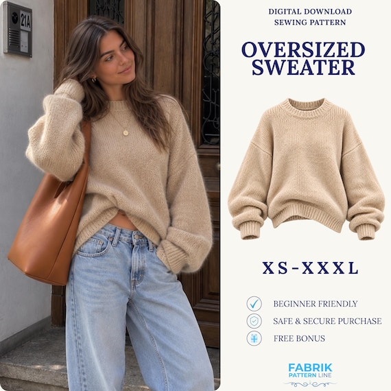 Oversized Sweater Sewing Pattern | Women Sweater Pattern | Oversized Pullover | Cozy Sweater Pattern | PDF Sewing Pattern