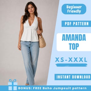 Molde de blusa em PDF | Molde de blusa frente única sem costas | Blusa de verão com costas abertas | Molde fácil para iniciantes | Molde de costura feminino