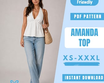 Naaipatroon PDF voor een topje | Patroon voor een haltertop met open rug | Zomertop met open rug | Eenvoudig patroon voor beginners | Naaipatroon voor dames