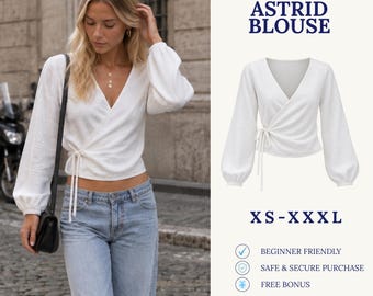 Wrap Blouse Sewing Pattern | Women Blouse Pattern | Tie Front Top | Wrap Top Pattern | Peasant Blouse | PDF Sewing Pattern