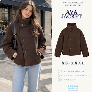 Jacket Sewing Pattern | Women Jacket Pattern | Button Up Jacket | Stand Collar Jacket | PDF Sewing Pattern