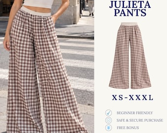 Cartamodello per pantaloni a gamba larga | Cartamodello per pantaloni palazzo | Pantaloni con elastico in vita | Cartamodello per pantaloni da donna | Cartamodello in PDF