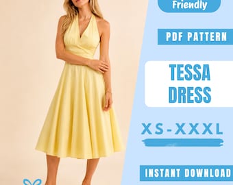 Halter Maxi Dress Sewing Pattern PDF | Open Back Dress Pattern | Backless Summer Dress | Easy Beginner Pattern | Women Sewing Pattern