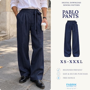 Wykrój na spodnie męskie | Wykrój na spodnie z szerokimi nogawkami | Spodnie o luźnym kroju | Spodnie ze ściągaczem w pasie | Wykrój PDF na spodnie męskie